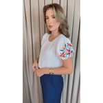 Blusa Feminina Manga Bordada Colorida - Branca - Cod 529
