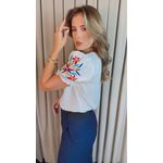 Blusa Feminina Manga Bordada Colorida - Branca - Cod 529
