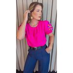 Blusa Feminina Manga Bordada Colorida - Pink - Cod 529