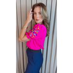 Blusa Feminina Manga Bordada Colorida - Pink - Cod 529
