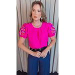 Blusa Feminina Manga Bordada Colorida - Pink - Cod 529