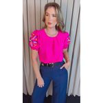 Blusa Feminina Manga Bordada Colorida - Pink - Cod 529