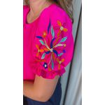 Blusa Feminina Manga Bordada Colorida - Pink - Cod 529
