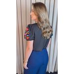 Blusa Feminina Manga Bordada Colorida - Preto - Cod 529