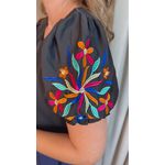 Blusa Feminina Manga Bordada Colorida - Preto - Cod 529