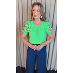 Blusa Feminina Manga Bordada Colorida - Verde - Cod 529