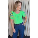 Blusa Feminina Manga Bordada Colorida - Verde - Cod 529