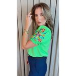 Blusa Feminina Manga Bordada Colorida - Verde - Cod 529
