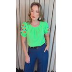 Blusa Feminina Manga Bordada Colorida - Verde - Cod 529