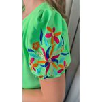 Blusa Feminina Manga Bordada Colorida - Verde - Cod 529
