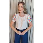 Blusa Feminina Manga Bordada Colorida - Off White - Cod 529