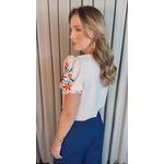 Blusa Feminina Manga Bordada Colorida - Off White - Cod 529