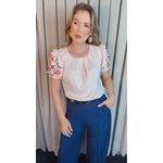 Blusa Feminina Manga Bordada Colorida - Off White - Cod 529
