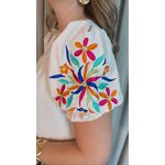 Blusa Feminina Manga Bordada Colorida - Off White - Cod 529