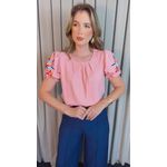 Blusa Feminina Manga Bordada Colorida - Rosa - Cod 529