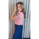 Blusa Feminina Manga Bordada Colorida - Rosa - Cod 529