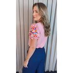 Blusa Feminina Manga Bordada Colorida - Rosa - Cod 529
