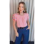 Blusa Feminina Manga Bordada Colorida - Rosa - Cod 529