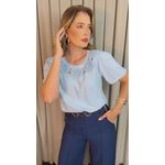 Blusa Feminina Flor Em Crochê - Azul - Cod 530