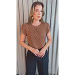 Blusa Feminina Poa Manguinha - Marrom - Cod 528