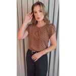 Blusa Feminina Poa Manguinha - Marrom - Cod 528