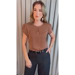 Blusa Feminina Poa Manguinha - Marrom - Cod 528