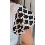 T-shirt Feminina Manga Crochê Delicada - Branca/ Preto - Cod 526