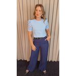 T-shirt Feminina Manga Guipir - Azul - Cod 523