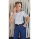 T-shirt Feminina Manga Guipir - Branca - Cod 523