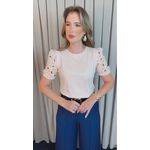 T-shirt Feminina Manga Guipir - Off White - Cod 523