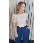 T-shirt Feminina Manga Guipir - Off White - Cod 523