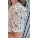 T-shirt Feminina Manga Guipir - Off White - Cod 523