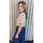 T-shirt Feminina Manga Guipir - Off White - Cod 523