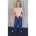 T-shirt Feminina Manga Guipir - Rosa - Cod 523