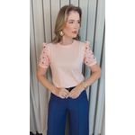 T-shirt Feminina Manga Guipir - Rosa - Cod 523