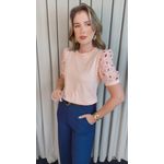 T-shirt Feminina Manga Guipir - Rosa - Cod 523