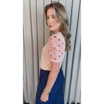 T-shirt Feminina Manga Guipir - Rosa - Cod 523