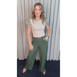 T-shirt Feminina Manga Crochê Delicada - Nude/ Verde - Cod 526