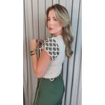 T-shirt Feminina Manga Crochê Delicada - Nude/ Verde - Cod 526