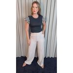 T-shirt Feminina Manga Crochê Delicada - Preta/ Branca - Cod 526