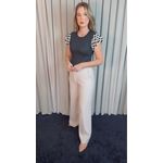 T-shirt Feminina Manga Crochê Delicada - Preta/ Branca - Cod 526