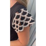 T-shirt Feminina Manga Crochê Delicada - Preta/ Branca - Cod 526