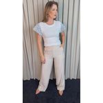 T-shirt Feminina Manga Crochê Delicada - Branca/ Azul - Cod 526