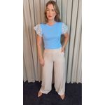 T-shirt Feminina Manga Crochê Delicada - Azul/ Branca - Cod 526