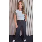 T-shirt Feminina Manga Crochê Delicada - Branca/ Verde - Cod 526