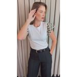 T-shirt Feminina Manga Crochê Delicada - Branca/ Verde - Cod 526