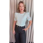 T-shirt Feminina Manga Guipir - Verde - Cod 523