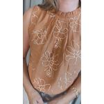 Regata Feminina Plisada Bordada - Terracota - Cod 527