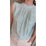 Regata Feminina Plisada Bordada - Verde - Cod 527