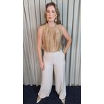 Regata Feminina Plisada Bordada - Nude - Cod 527